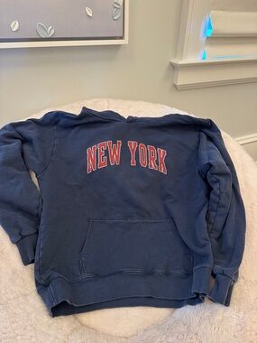 Navy Brandy Melville  "New York" Pullover Hoodie with Red Lettering